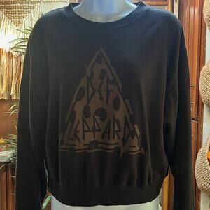 Def Leppard Cropped Graphic Sweatshirt | L | Retro Grunge Pullover Pizza Leopard